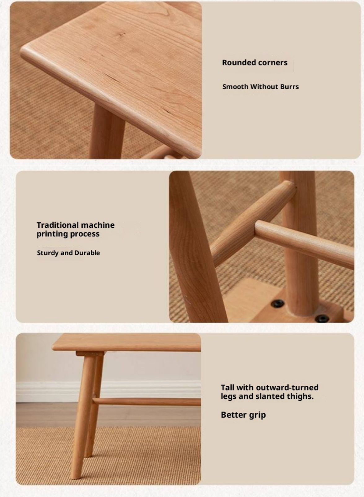 Cherry Solid Wood Bedside Long Bench