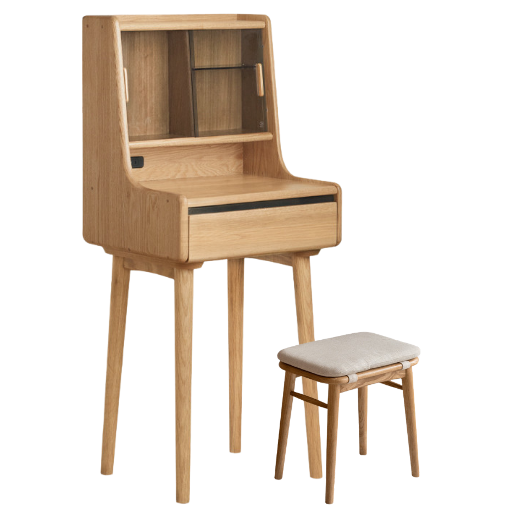 Ash Solid Wood Vanity Desk with Lighted Mirror