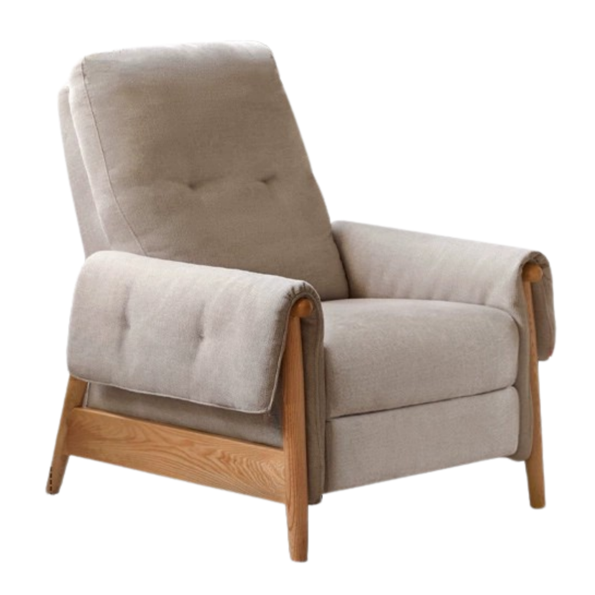 Ash Solid Wood Fabric Reclining Foldable Lounge armChair