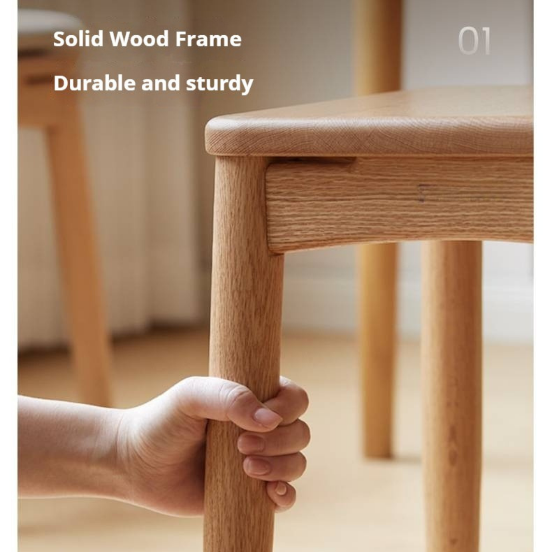 4 pcs -Oak Solid Wood Square Stool