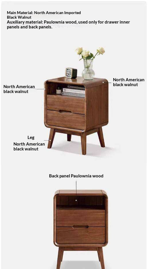 Black Walnut, South American Walnut Solid Wood Modern Storage Small Nightstand