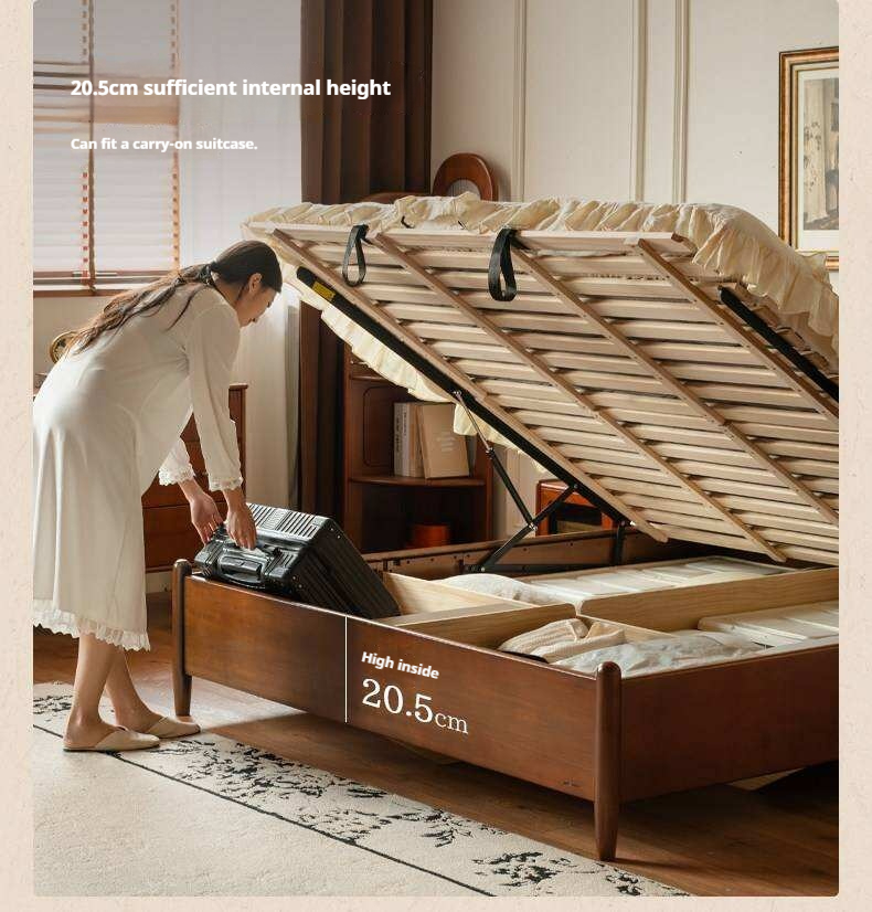 Poplar Solid Wood French Country Arched Panel Bed with Storage Base Box Bed