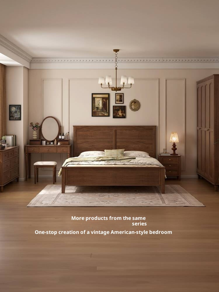 Black Walnut, Tulipwood Solid Wood Retro Style Dressing Table With Built-In Mirror