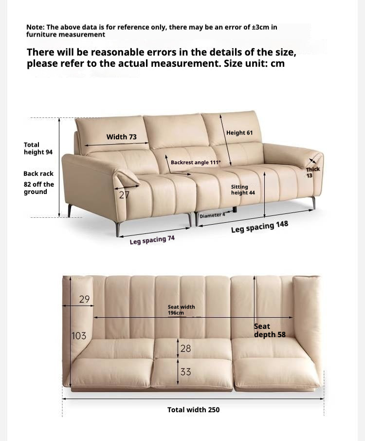 Genuine Leather Cream Sofa, Piano Key Design