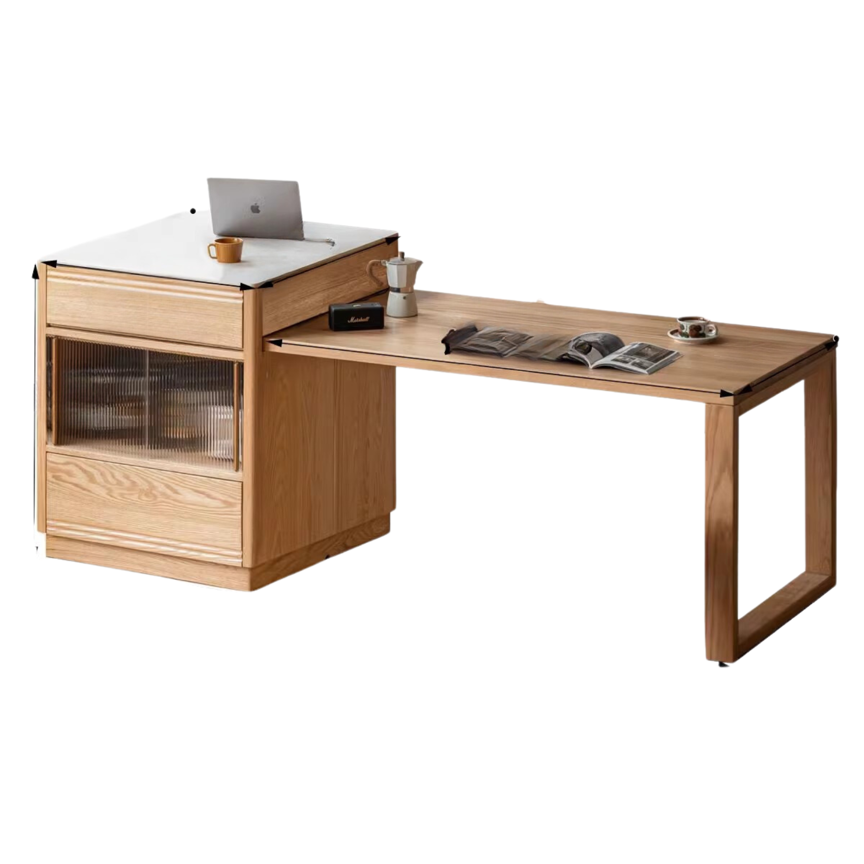 Oak Solid Wood Island + Table Integrated Retractable Rock Board