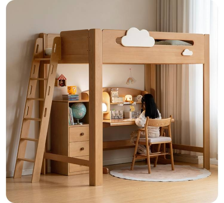Rubberwood Solid Wood Children's Loft Bed