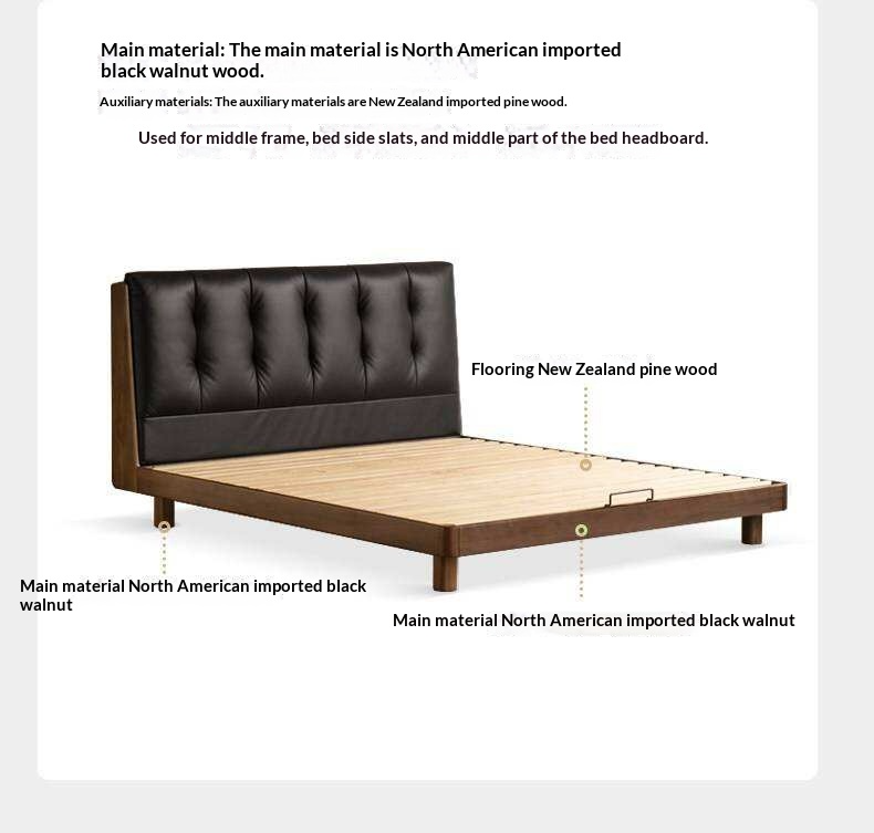 Black Walnut Solid Wood Leather Upholstered Platform Bed with Vertical Channel Tufted Headboard