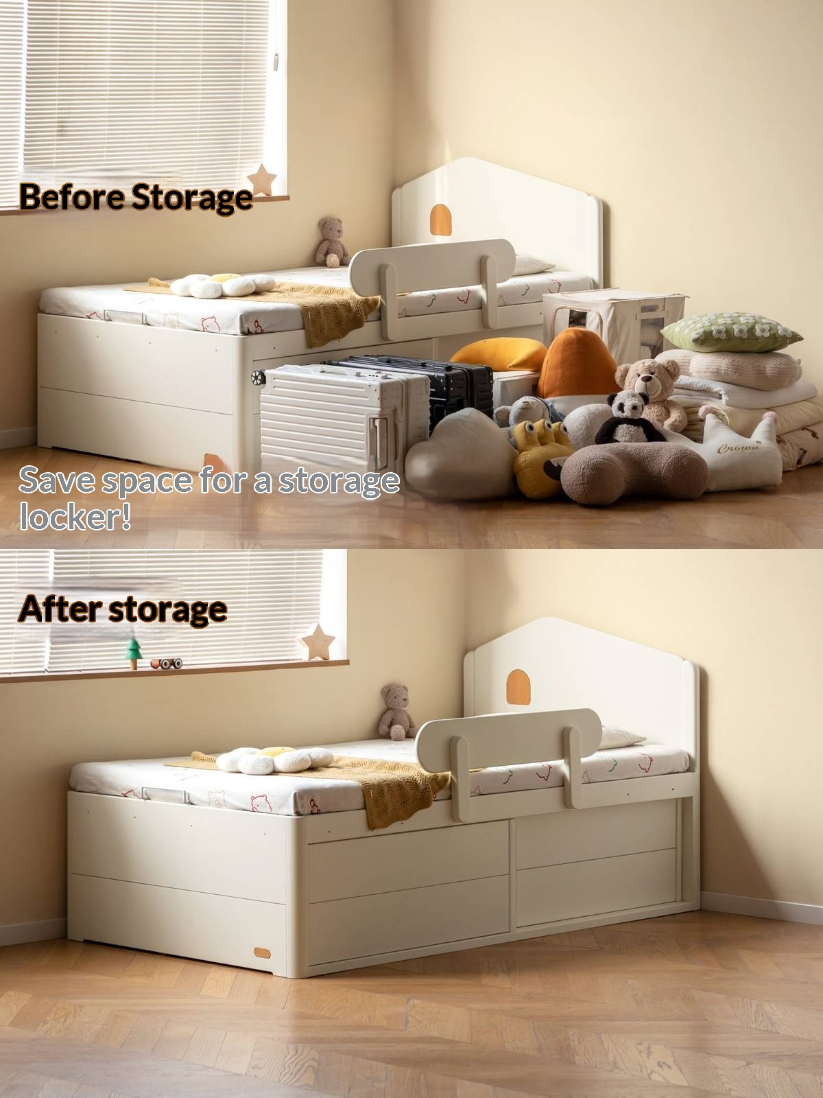 Rubberwood Solid Wood Children's White Storage Box Bed