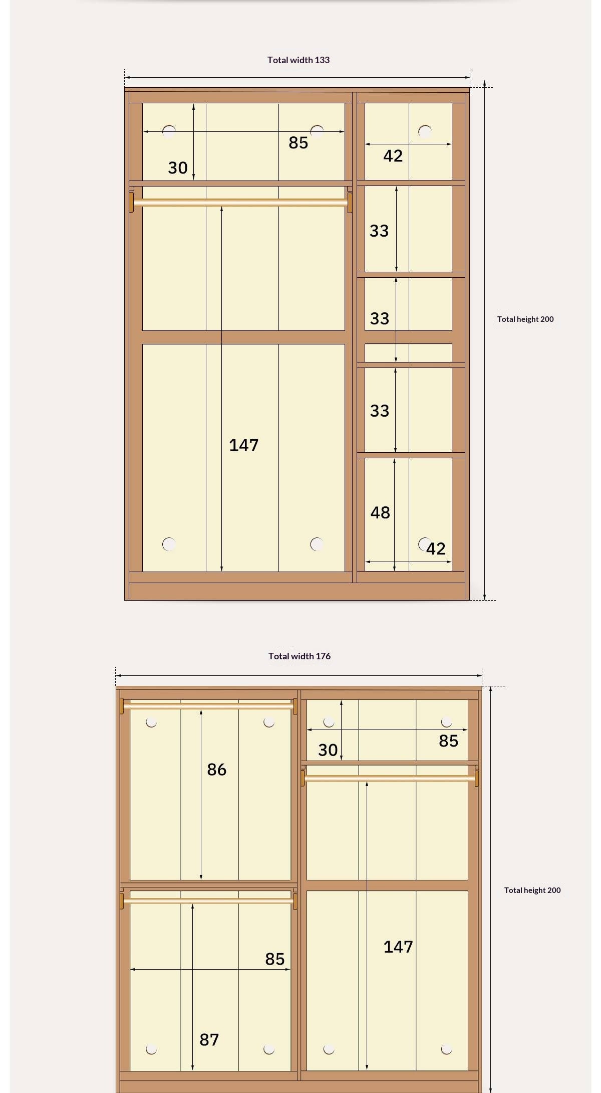 Oak Solid Wood narrow Wardrobe with Framed Panel Doors and Adjustable Layout