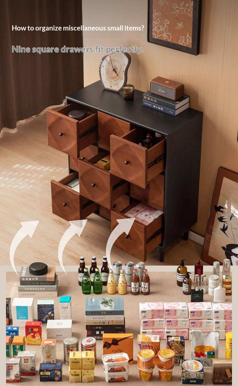 Rubberwood Solid 9-Drawer Dresser, Mid Century Bedroom Storage Cabinet