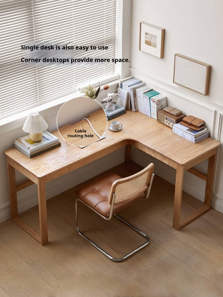 Oak Solid Wood L-shaped Corner Office Desk