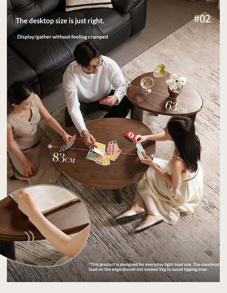 Black Walnut Solid Wood Organic Shape Coffee Table Set, Italian Style