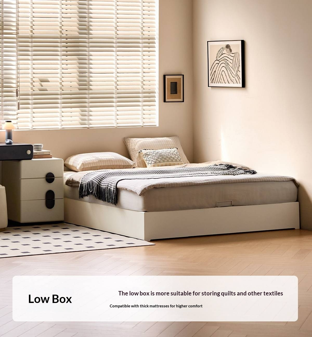 Rubberwood Solid Wood Storage Bed with No Headboard and Side-Opening Lid