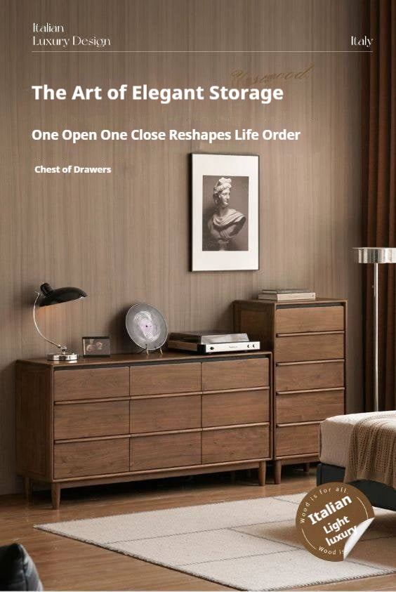 Black Walnut, Sandalwood Solid Wood, Solid Longan Hardwood Italian Light Luxury Chest of Drawers
