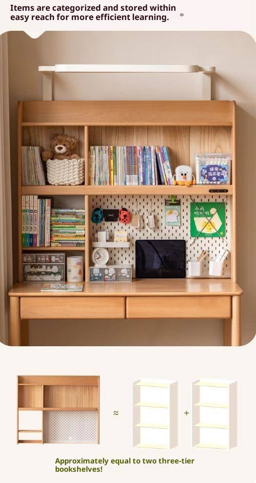 Beech Solid Wood Bookshelf Integrated Сhildren's Learning Desk