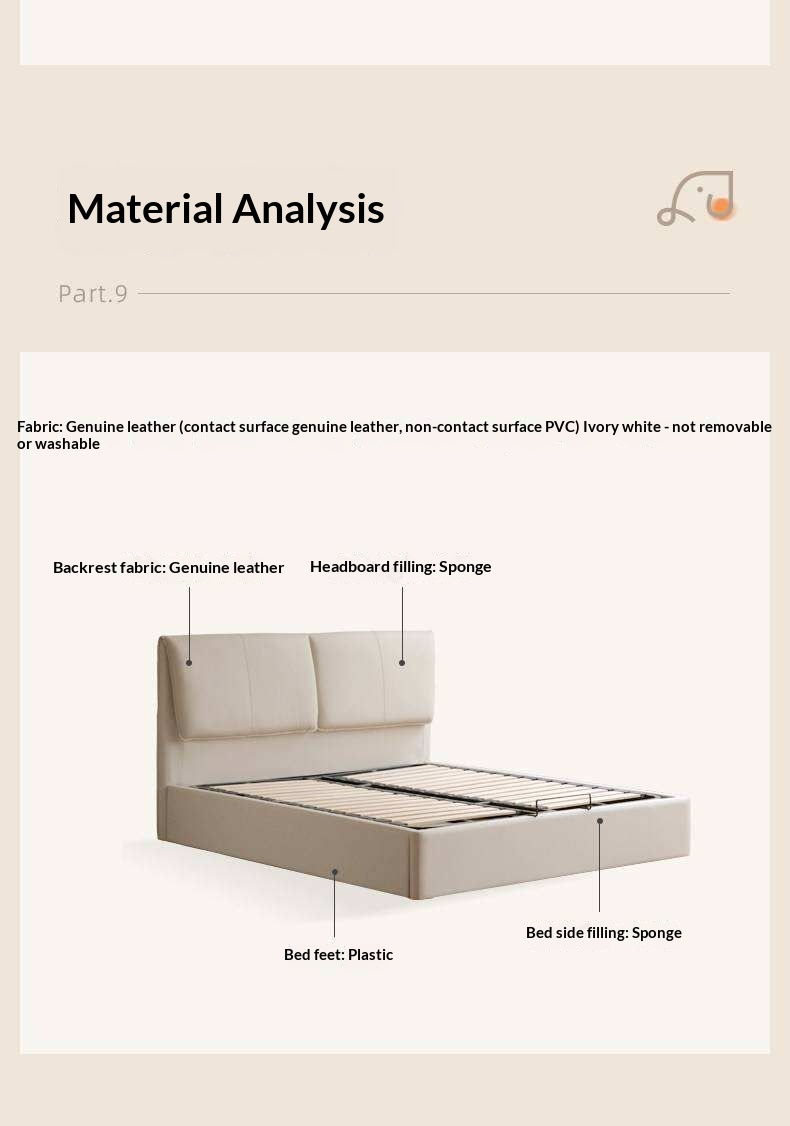 Genuine Leather Upholstered Lift-Up Storage Bed