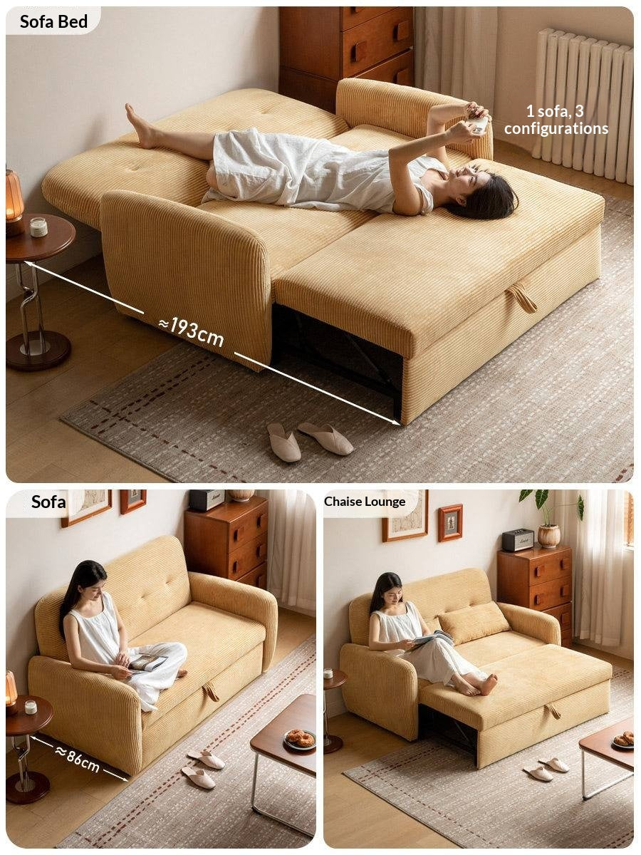 Corduroy Pull-Out Sleeper Loveseat with Storage