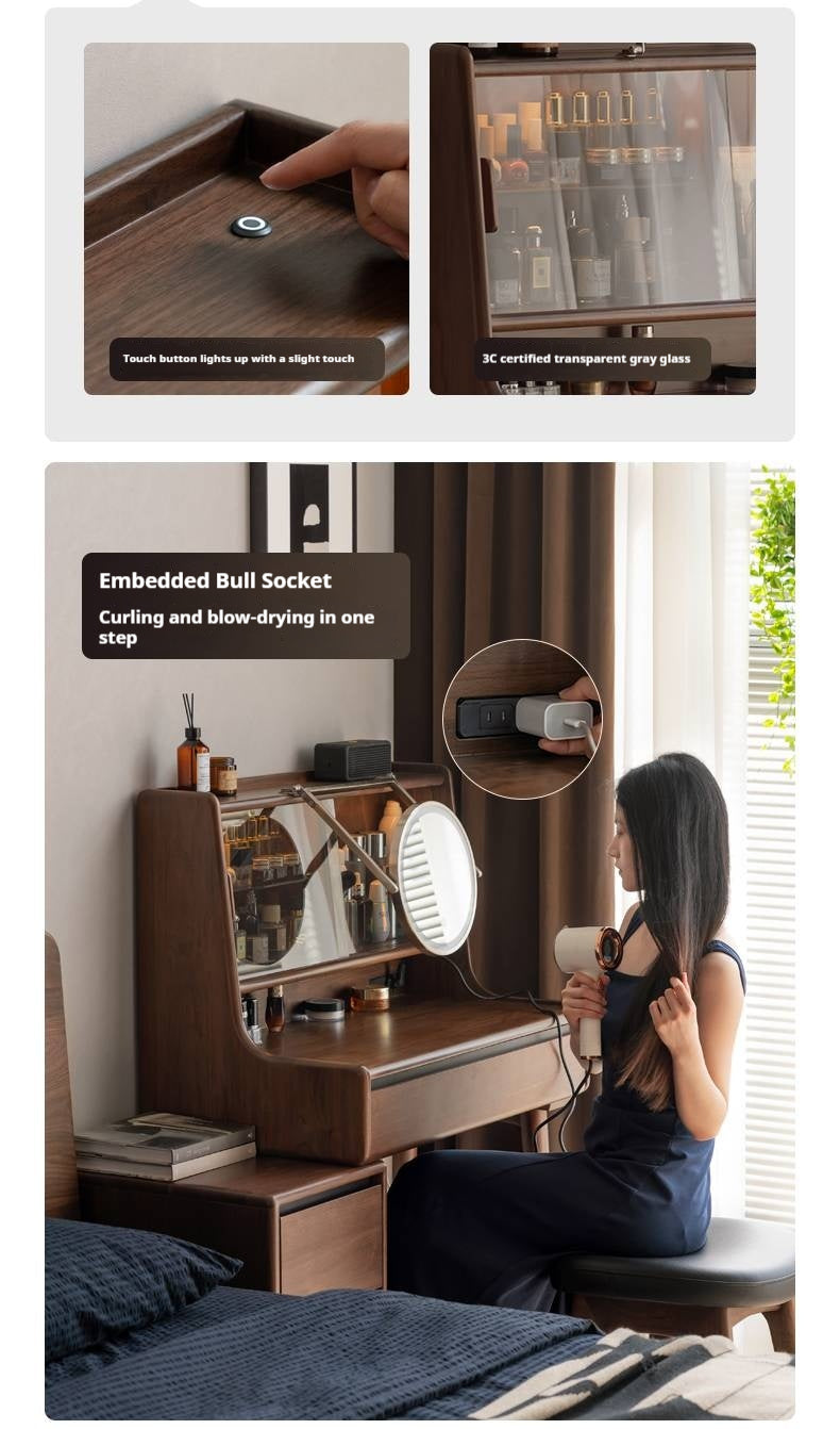 Black Walnut, Sandalwood Solid Wood Light Luxury Multifunctional Dressing Table