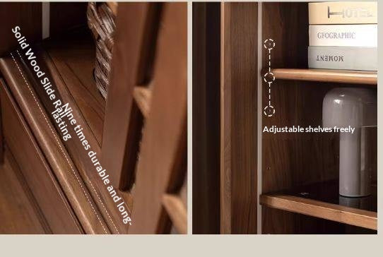 Black Walnut, Oak Solid Wood Bookcase with Storage Cabinet and Built-In Light