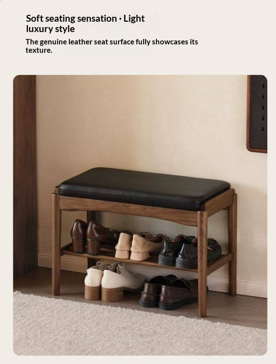 Black Walnut, Sandalwood Solid Wood Genuine leather, Fabrics Shoe Changing Stool
