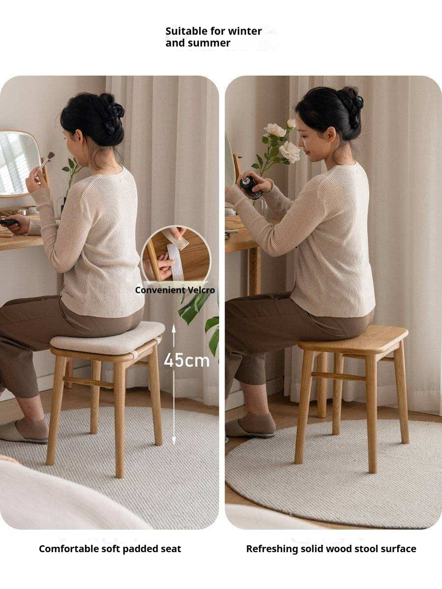 Ash Solid Wood Square Makeup Stool