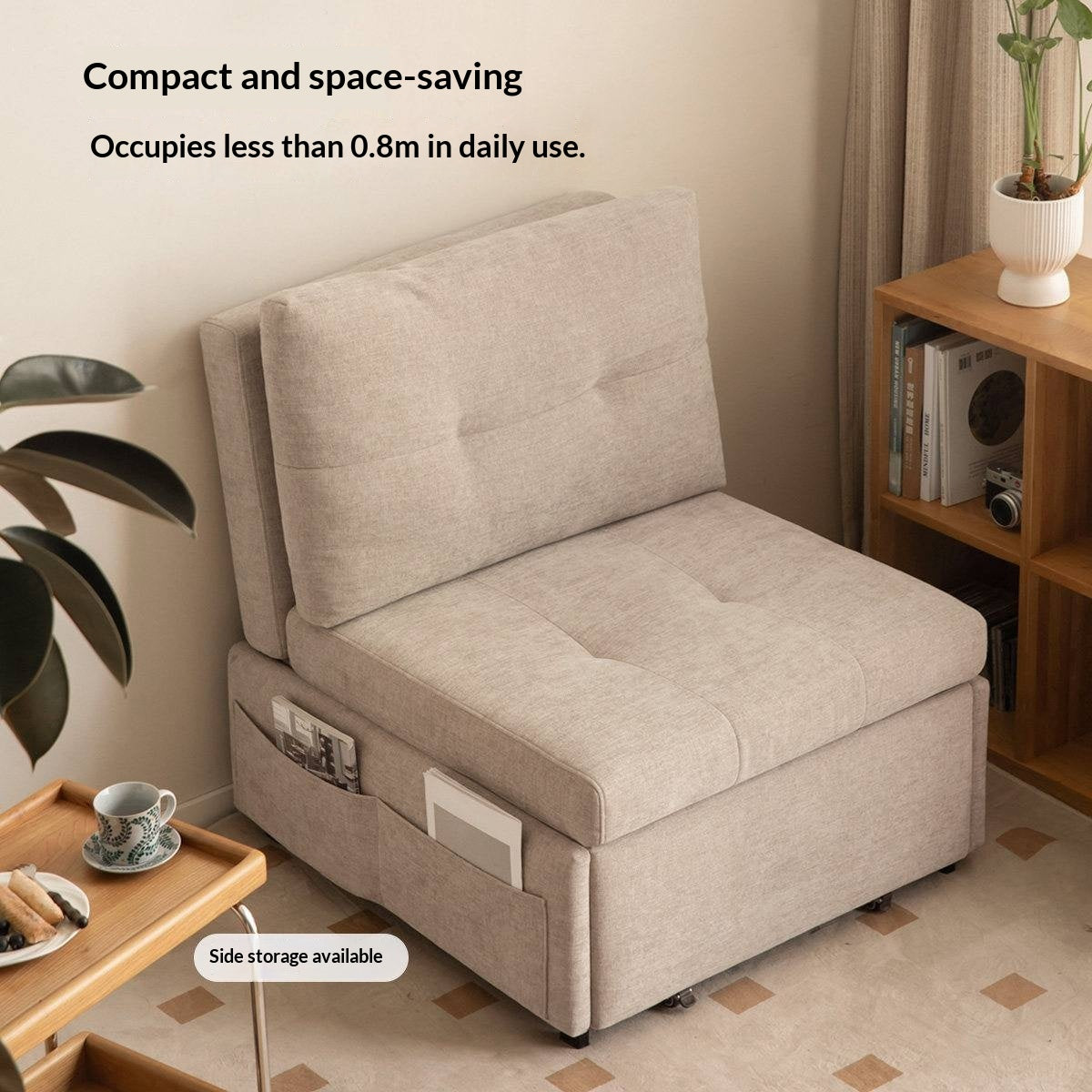 Fabric Convertible Sleeper Chair with Side Storage Pocket
