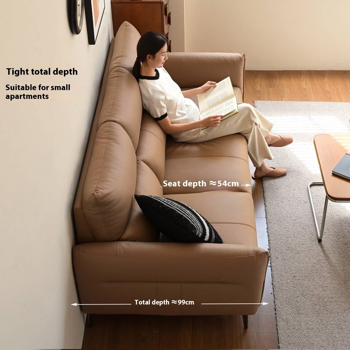 Genuine Leather High-Back Modern Sofa