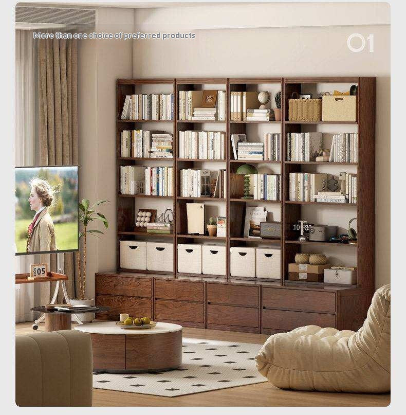 Oak, Ash Solid Wood Wall-To-Wall With Seat Combined Bookshelf