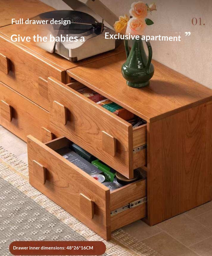 Cherry Solid Wood TV Stand with Multi-Functional Storage Modules