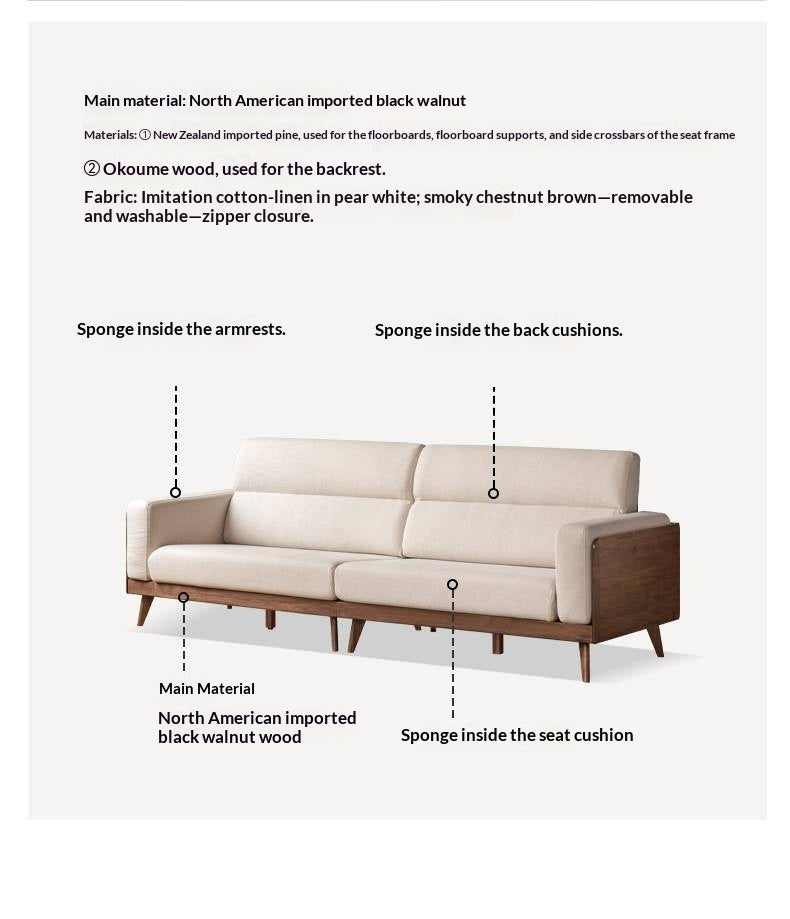Black Walnut, Oak, Ash Solid Wood fabric sofa high back