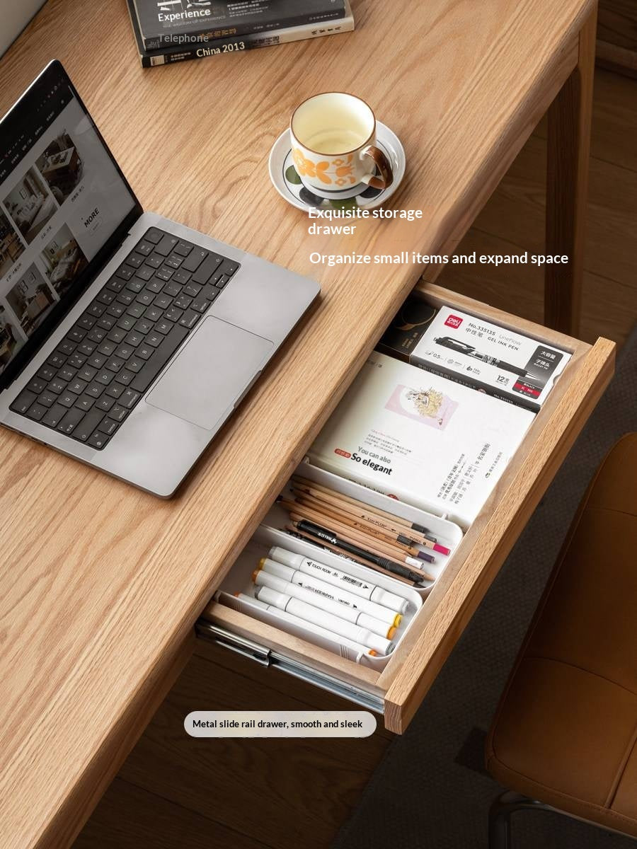 Oak, Beech Solid Wood Office Desk with drawers