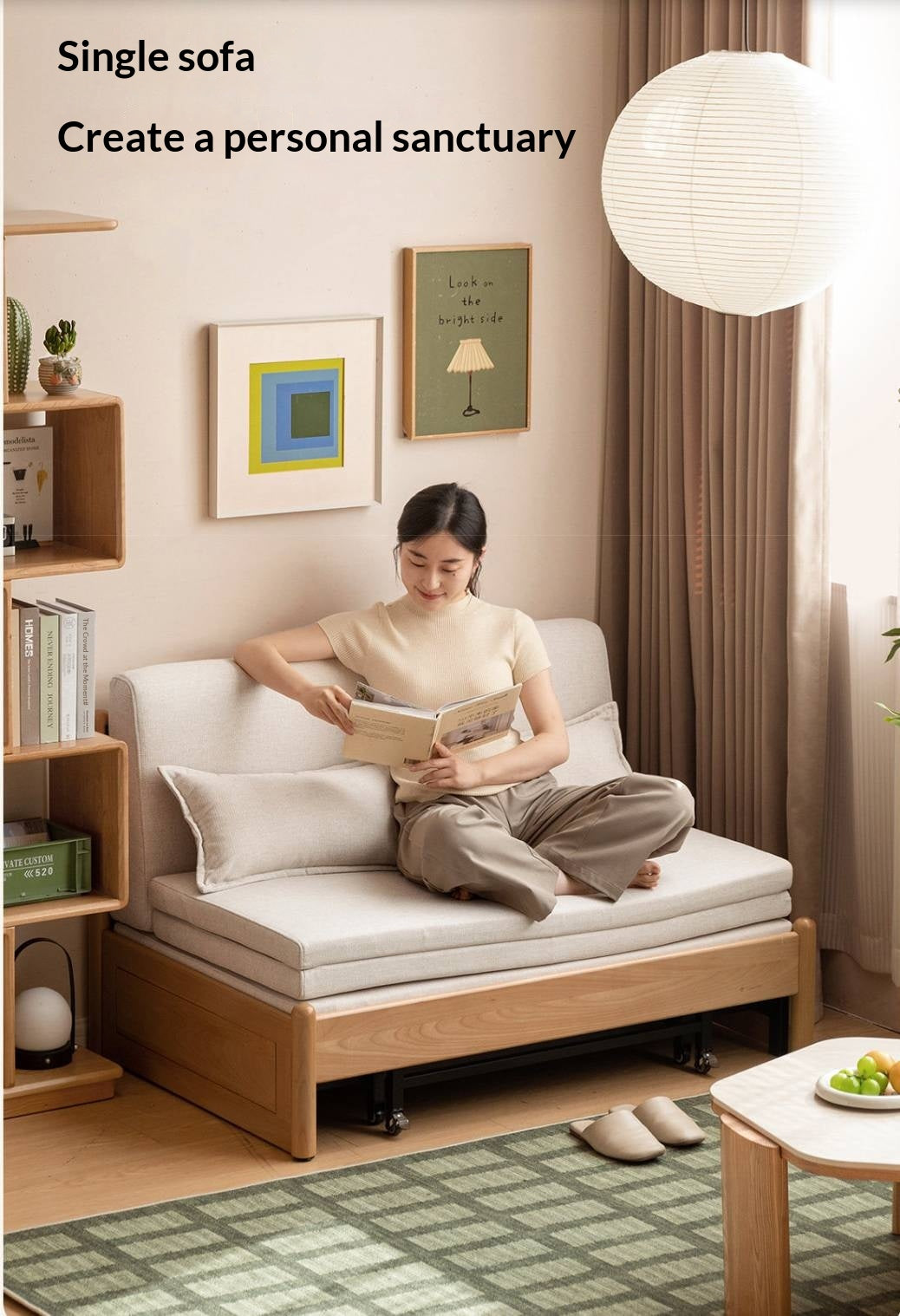 Beech Solid Wood Minimalist Pull-Out Sofa Bed