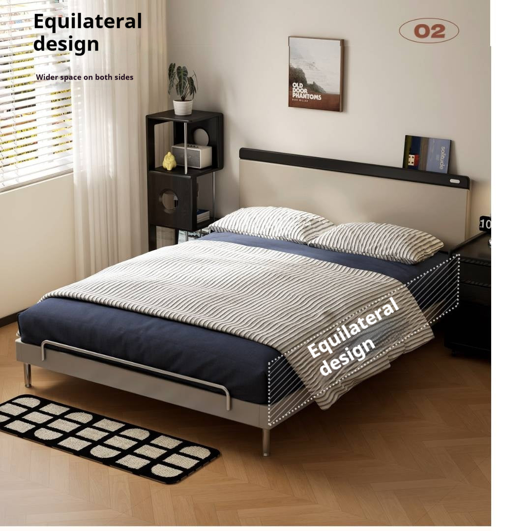 Rubberwood Solid Wood Bauhaus Platform Bed with Adjustable Headboard and Stainless Steel Legs