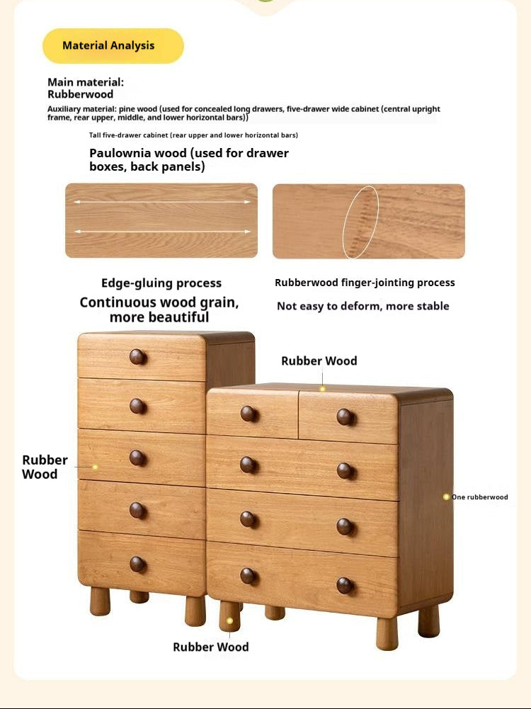 Solid Rubberwood Original Wood Style Children's Chest of Drawers