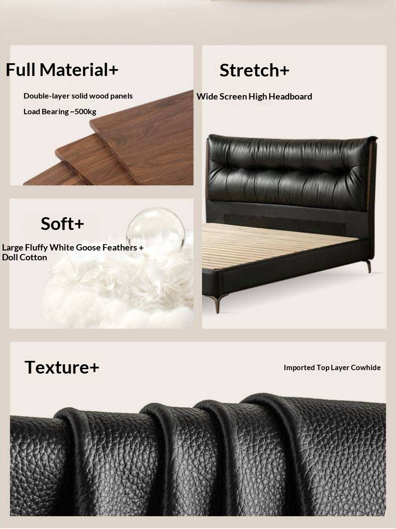 Genuine Leather Platform Bed with Wingback Tufted Headboard