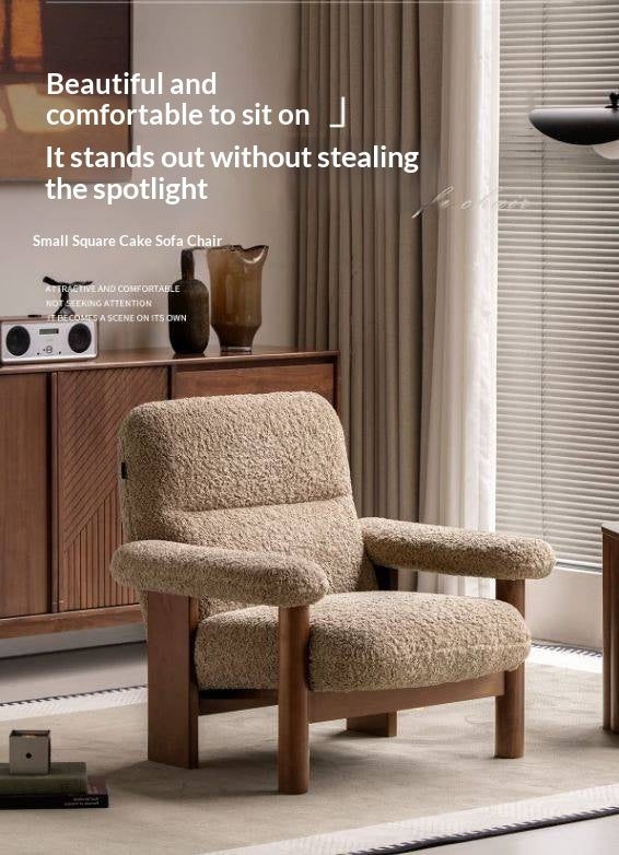 Beech Solid Wood Reclining Lounge Chair with Wide Armrests and Thick Wood Block Legs