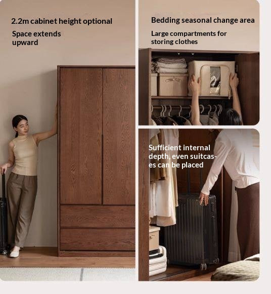 Oak Solid Wood Modern Style Wardrobe with Sliding Door