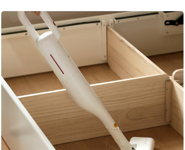 Rubberwood Solid Wood Platform Bed, Headboard-Free Box Bed Cream Style