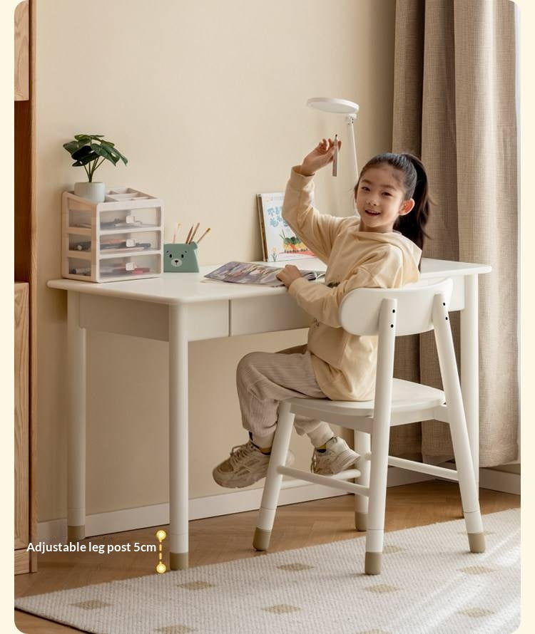 Solid Rubberwood Kids Elevated Learning Cream Drawer Table