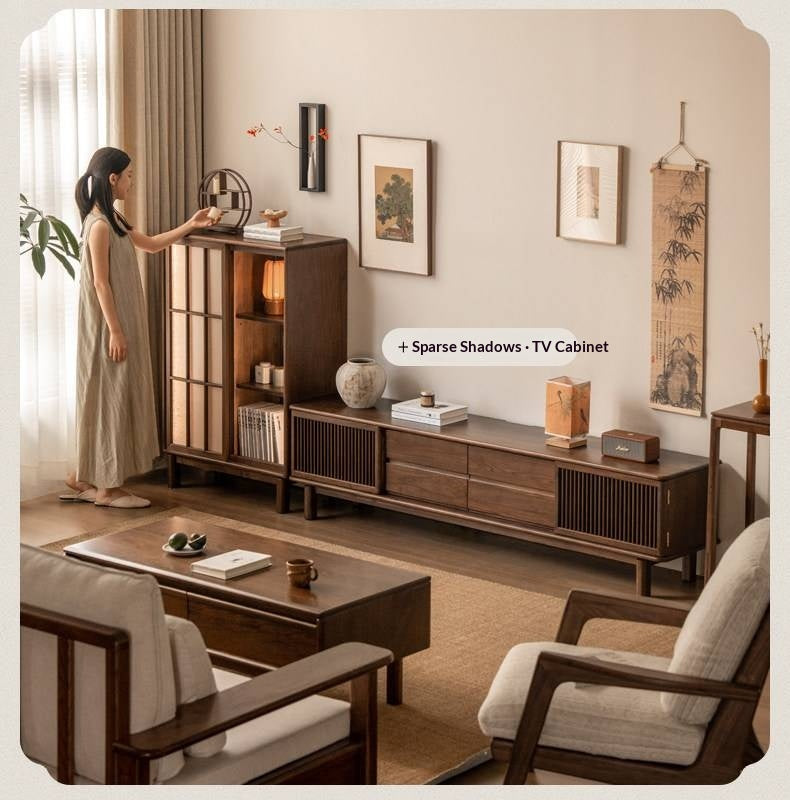 Black Walnut Solid Wood Sliding Door Side Cabinet