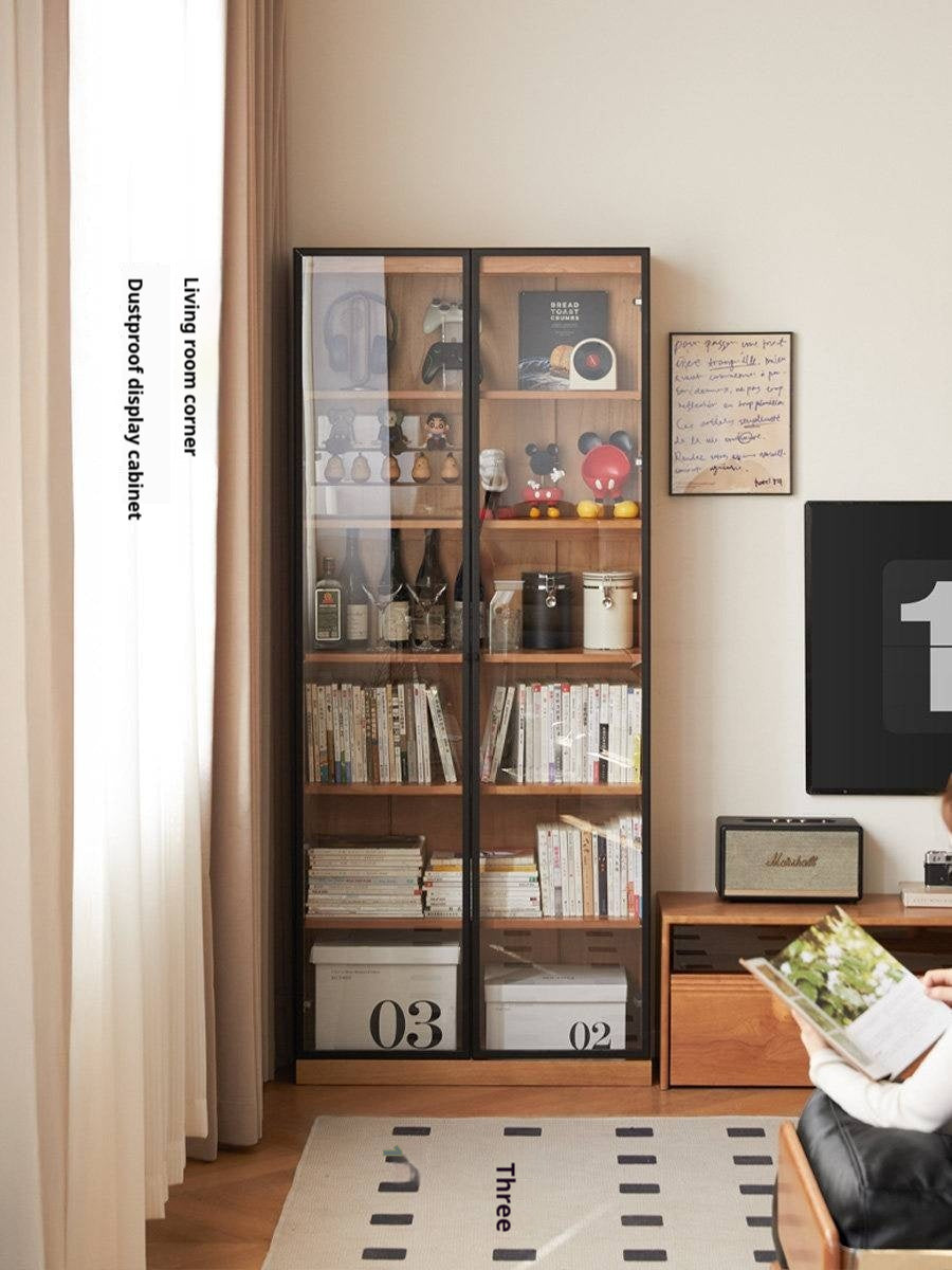 Cherry Solid Wood Floor-Standing Bookcase with Modern Shelving