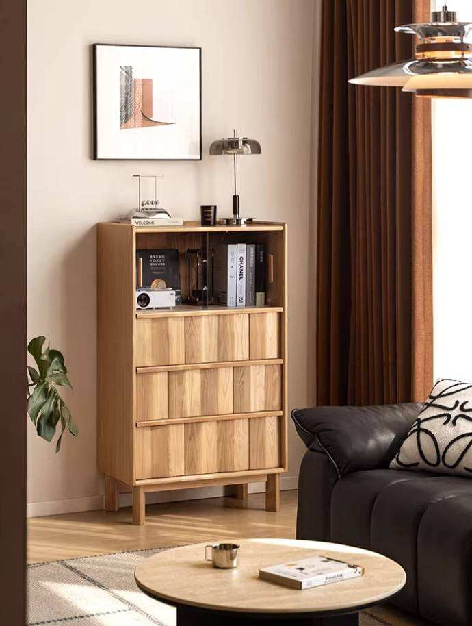 White Ash Solid Wood Side Cabinet with Modern Minimalist Design