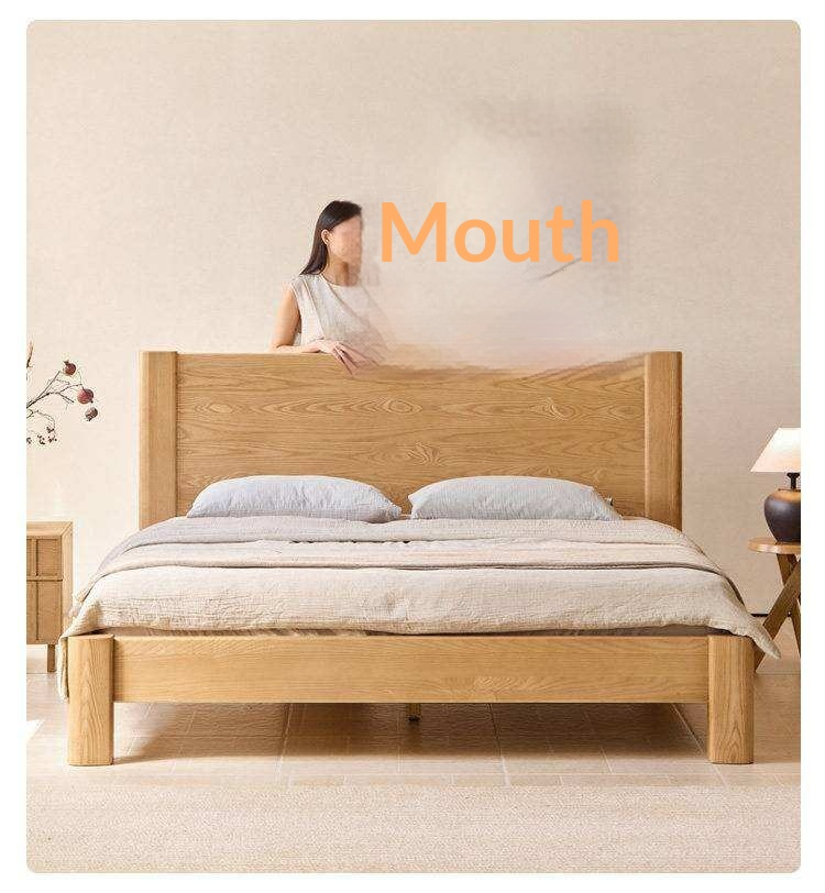 White Ash Solid Wood Platform Bed with Tall Flat Panel Headboard