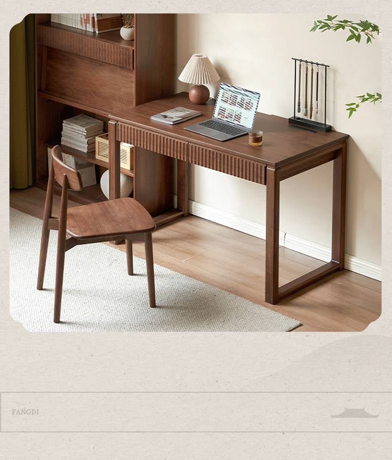 Black Walnut Solid Wood, Solid RubberWood Computer Desk