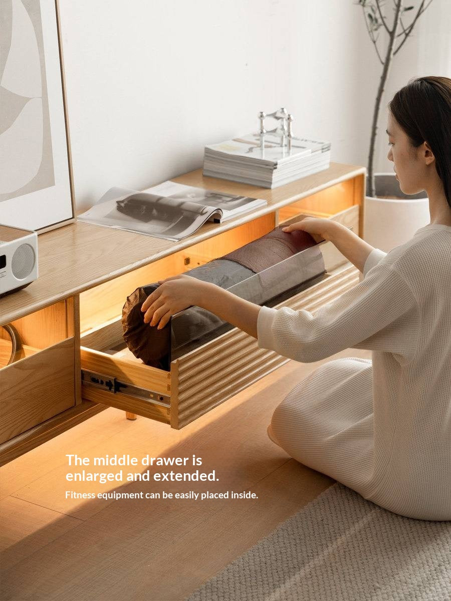 Ash Solid Wood Floor Modern Rock Board TV Cabinet.