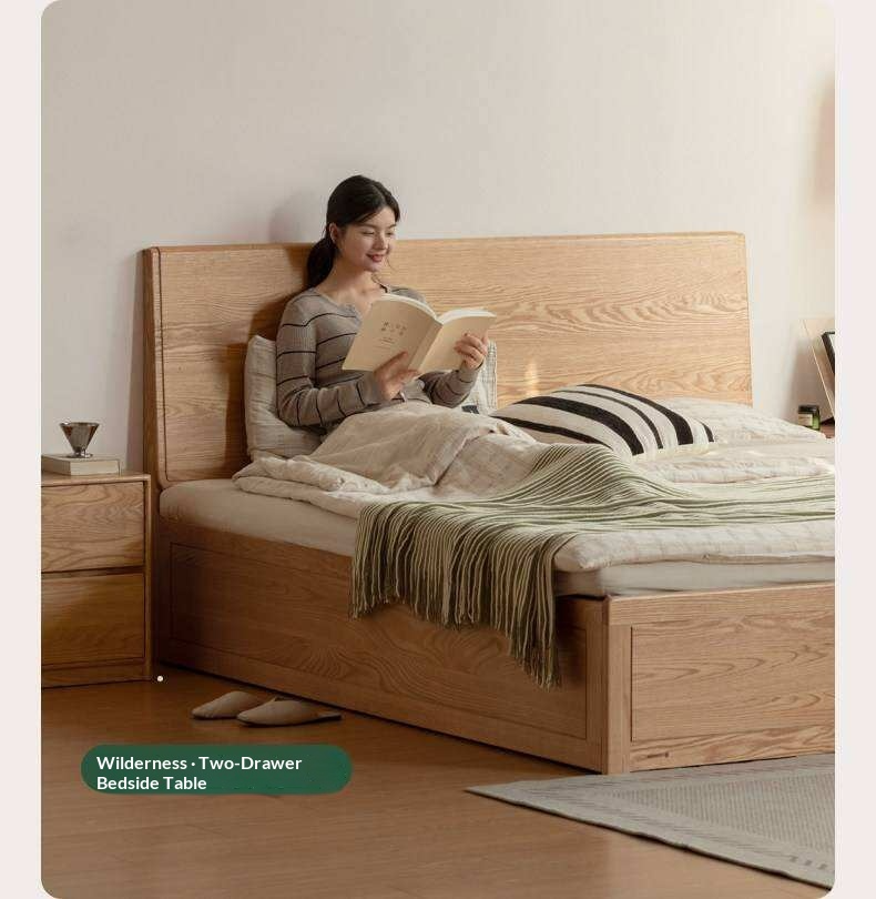 Oak Solid Wood Box Bed — Modern Minimalist Design