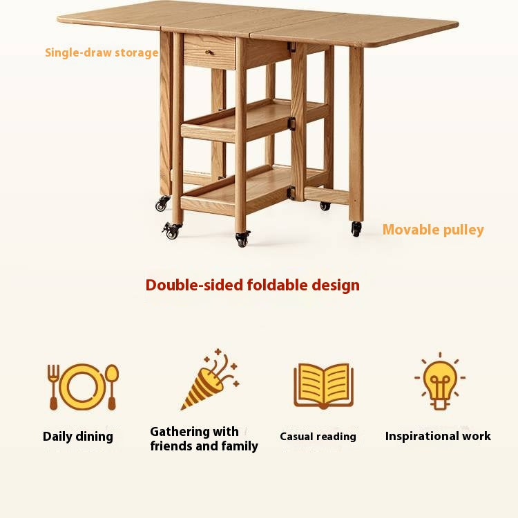 Oak Solid Wood Nordic Folding Rock Plate Dining Table