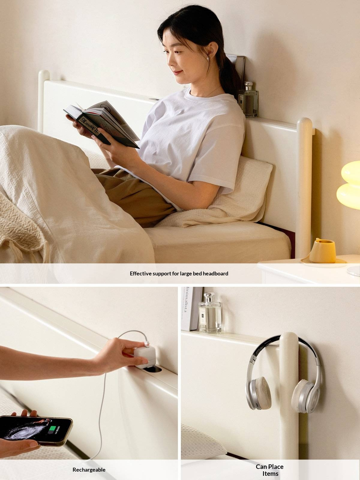 Pine Solid Wood Bed — Nordic Minimalist Cream Style Large Bed