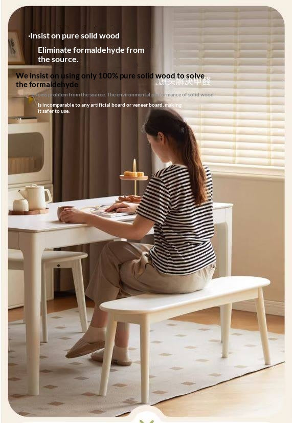 Solid Rubberwood French Cream Style  Long Bench