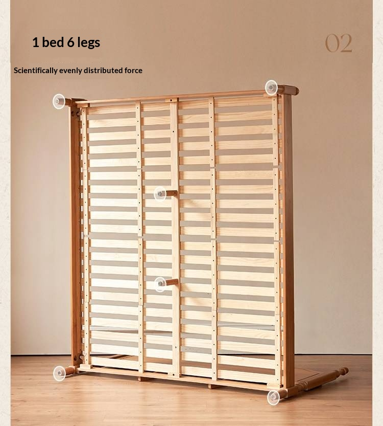 Birch Solid Wood Bed — French Retro Style, Large Slab Design, Mid-Range Style